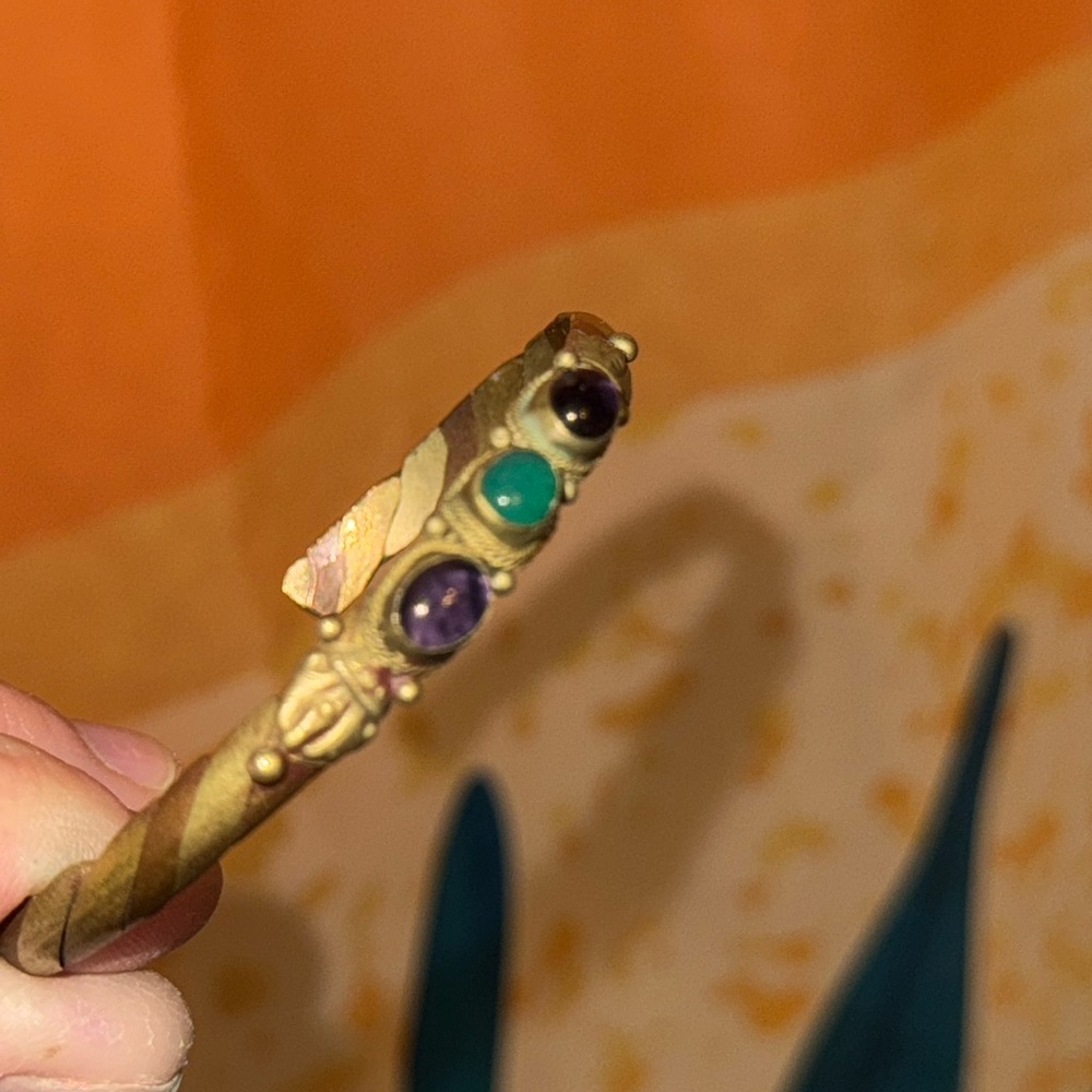 Handmade Bracelet Cuff with Amethyst and Chrysoprase - Picture 6 of 6